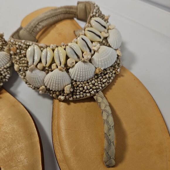 Rare Cocobelle Italian Leather Sandals Embellished with shells sz 6.5 - Picture 6 of 11